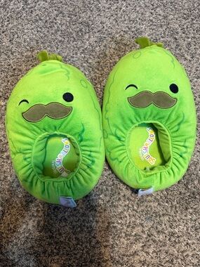 Green Pickles Plush Slippers with Mustache